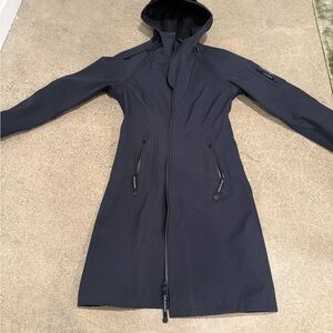 Women's Navy Hooded Long Rain Jacket